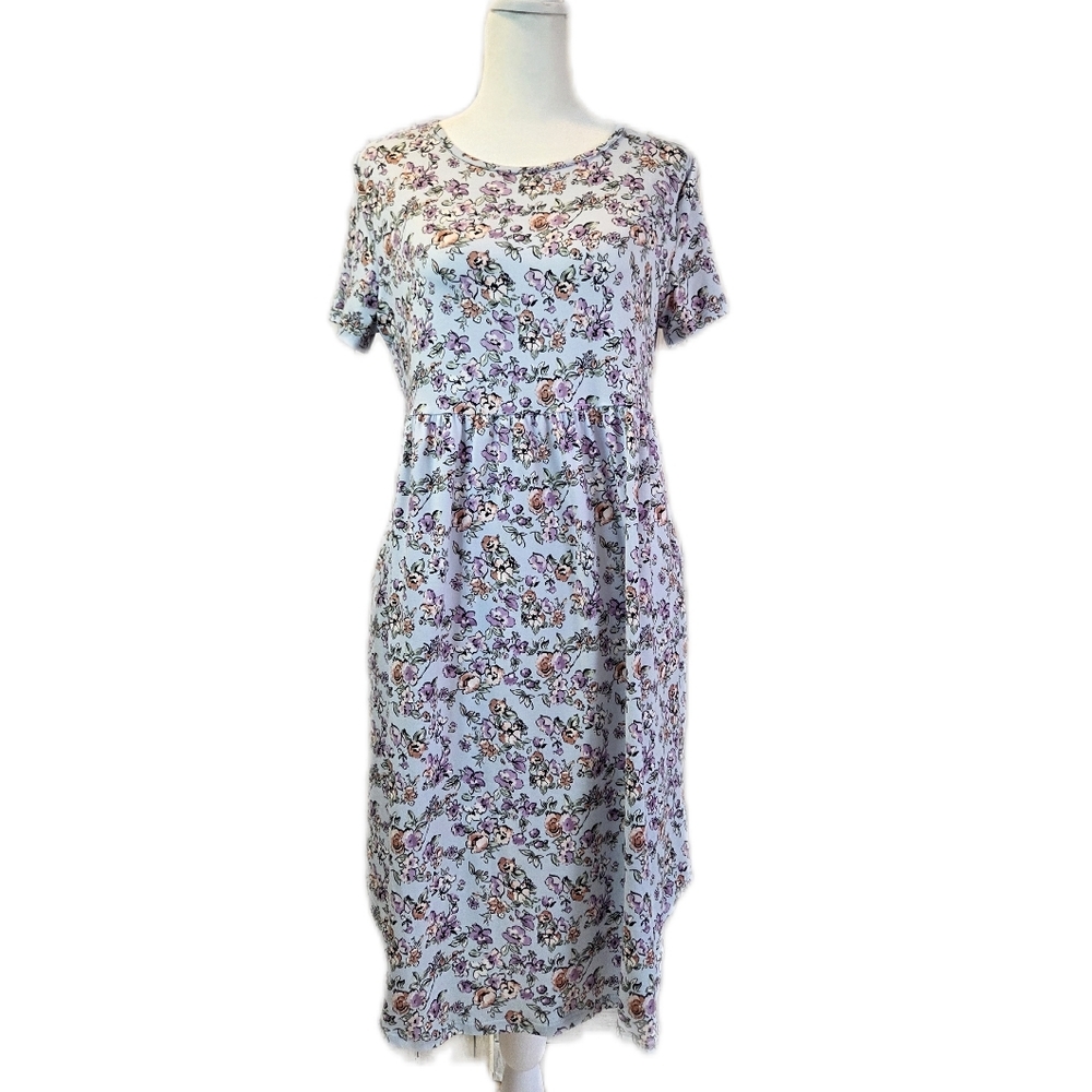 NWT Cream N Sugar Floral Midi Dress in Purple and White